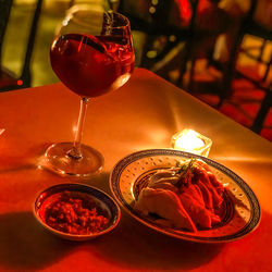 Close-up of wineglass on table