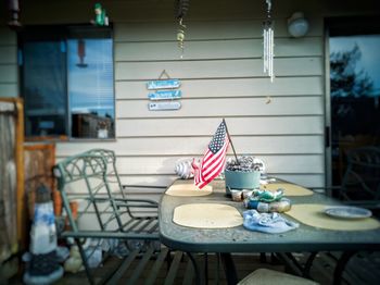 Chairs and tables on table