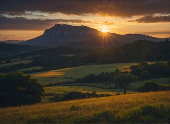 Scenic view of field against sky during sunset