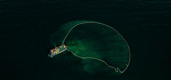 High angle view of boat in sea