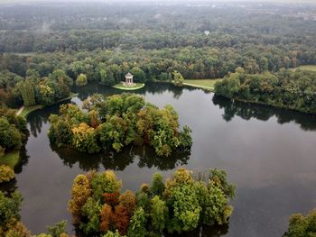 High angle view of lake amidst trees