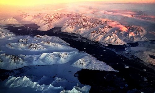 Aerial view of frozen lake during winter