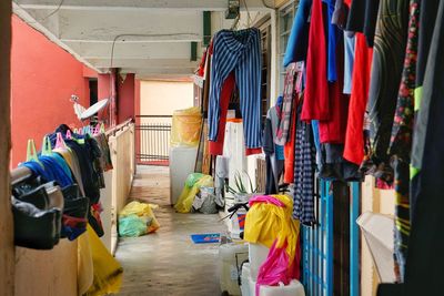 Laundry drying at passage in building