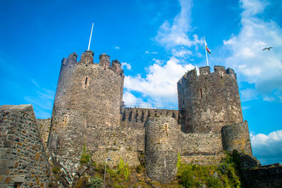 Low angle view of historic building against blue sky