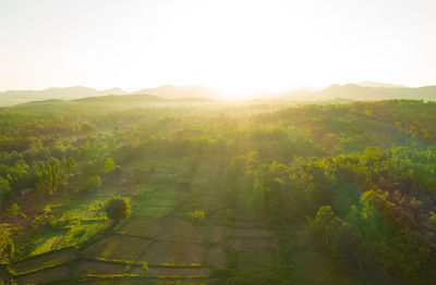 Aerial view sunrise over the mountain range at the north of thailand, 