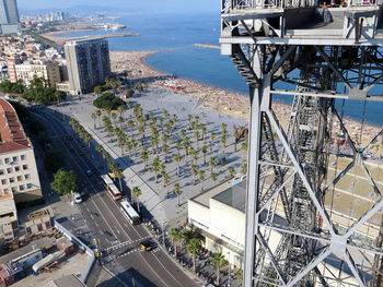 High angle view of street amidst buildings in city