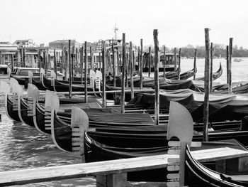 Boats moored in canal