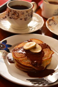 High angle view of breakfast on table