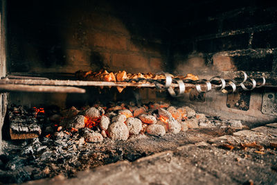 High angle view of barbecue grill