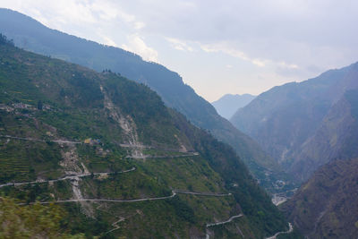 High angle view of valley against sky