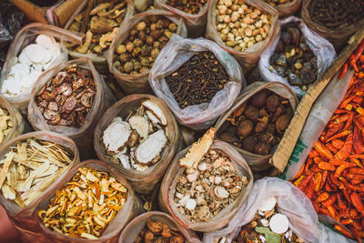 High angle view of food for sale in market