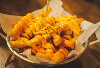 Close-up of food in plate on table