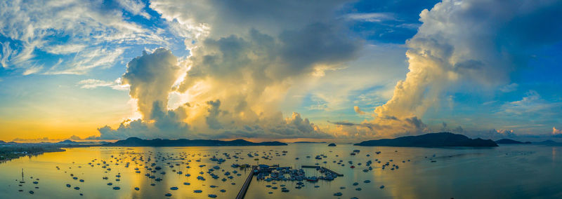 Panoramic view of sea against sky during sunset