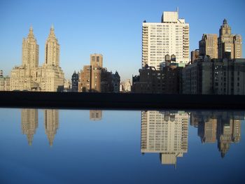 Reflection of skyscrapers in city