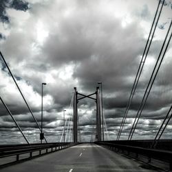 View of suspension bridge against cloudy sky