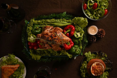 High angle view of food on table