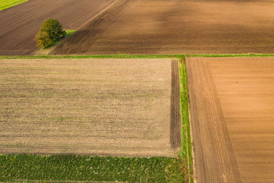 Agriculture with different small fields and arable land in europe seen from above