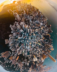 Directly below shot of buildings in city