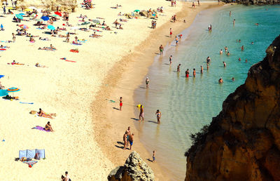 High angle view of people on beach