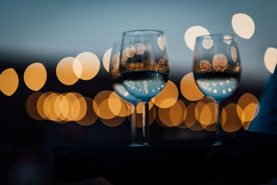 Luxury wine and champagne  for fine dining with and glassware, beautiful blurred  background. 