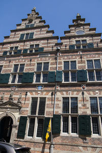 Low angle view of old building against clear blue sky