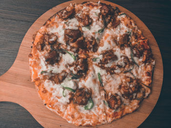 High angle view of pizza on table