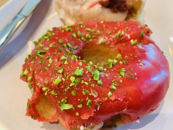 High angle view of strawberry in plate on table