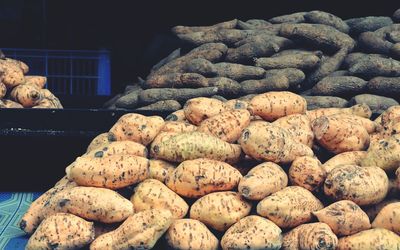Close-up of sweet potatoes for sale at market