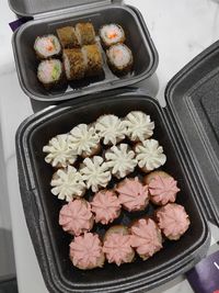 High angle view of food on table