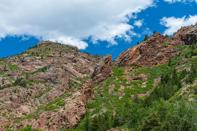 Low angle view of rocks against sky