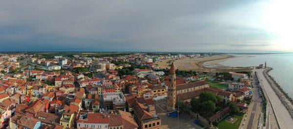 Caorle - panoramic view from above in summer on the sanctuary of the madonna dell'angelo
