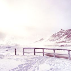 Scenic view of snow covered mountains