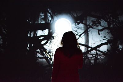 Rear view of silhouette woman standing at night