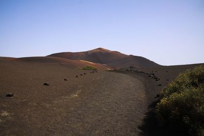 Scenic view of arid landscape against clear sky