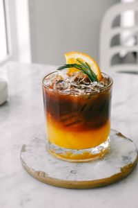 Close-up of ice tea on table