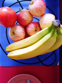 High angle view of apples in bowl