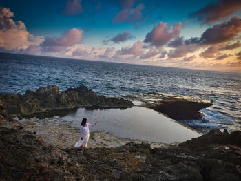 Scenic view of sea against sky during sunset