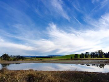 Scenic view of lake against cloudy sky