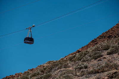 Low angle view of overhead cable car against sky