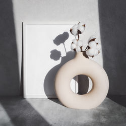 High angle view of white flowers on table