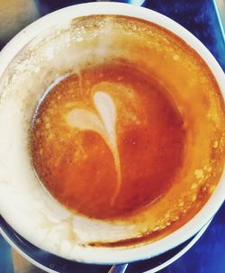 High angle view of cappuccino served on table