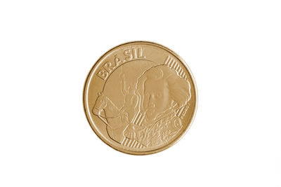 Close-up of coin against white background