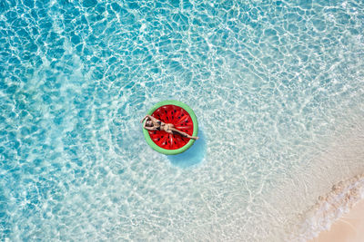 High angle view of swimming in sea