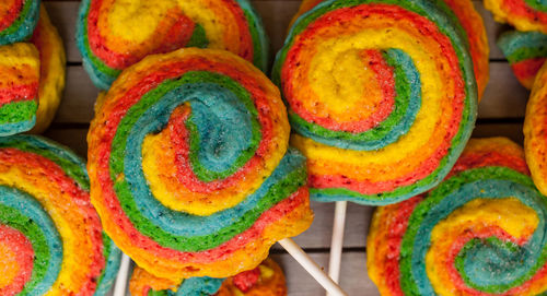 Pinwheels lollypop for carnival. colored shortbread cakes.