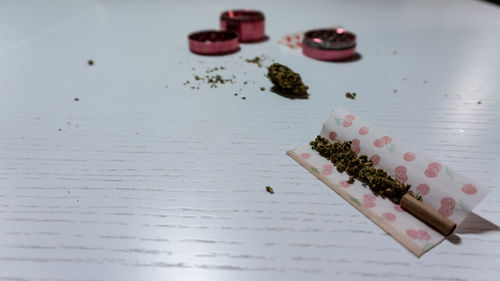 High angle view of cake on table