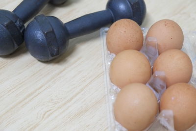 Close-up of eggs on table