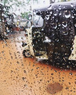 Close-up of wet car window