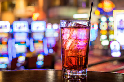 Close-up of beer in glass on table