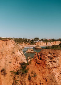 Scenic view of landscape against clear blue sky