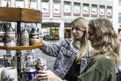 Woman looking at store